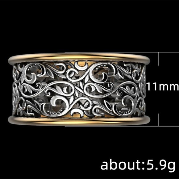 🎁 Beautiful Carved Dainty Double Layer Wide Vintage Ring for Women/Man,PD732 - Picture 5 of 5